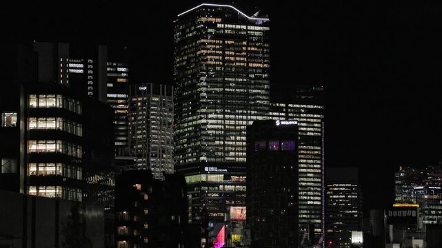 Night in Tokyo : Night View of the Glittering Windows of Skyscrapers Towering Over One of the World's Busiest Entertainment Districts  |  Shibuya Station Area, Tokyo, Japan
