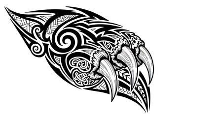 Tribal Tattoo Design Featuring a Stylized Animal Claw with Intricate Patterns.