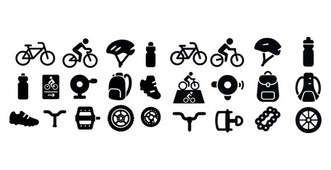 Fototapeta premium Cycling icons collection: bikes, helmets, accessories, and gear