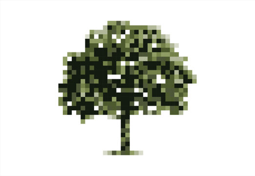 Pixel Art Tree. 8 bit. Game development, mobile app. Isolated vector illustration.