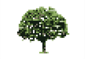 Pixel Art Tree. 8 bit. Game development, mobile app. Isolated vector illustration.