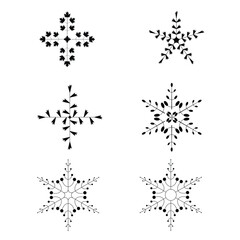 A collection of modern geometric snowflake vector designs created with clean minimal lines and decorative shapes. Perfect for winter themes, Christmas graphics, holiday cards, seasonal backgrounds