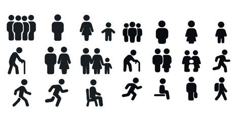 Collection of diverse black silhouette icons representing variou