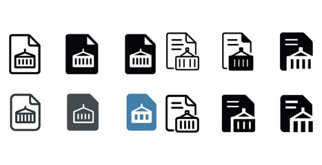 Monochrome and color document icons with court building symbol v