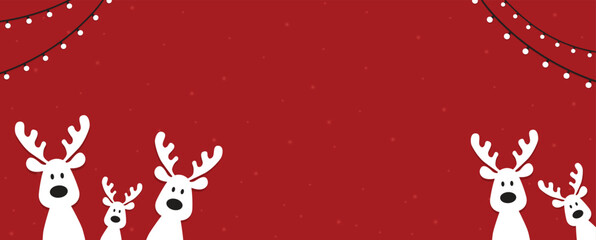 Cute Christmas reindeer on a red background. Christmas background, banner, or card. New trending vector illustration.