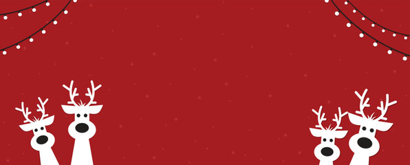 Cute Christmas reindeer on a red background. Christmas background, banner, or card. New trending vector illustration.