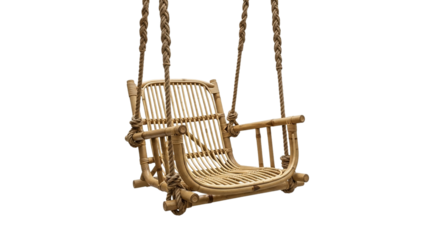 Vintage rattan swing isolated on transparent background for relaxing outdoor moments