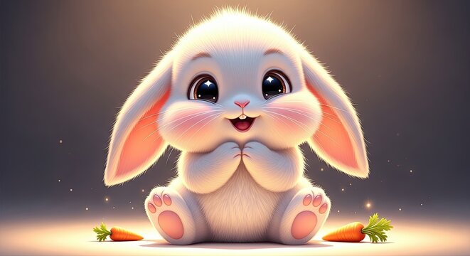 Adorable Fluffy Little Bunny with Big Sparkly Eyes and Cute Puffy Cheeks Holding Paws Together
