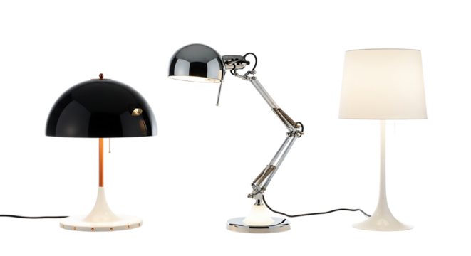 Three different table lamps isolated on transparent background for interior design - Powered by Adobe