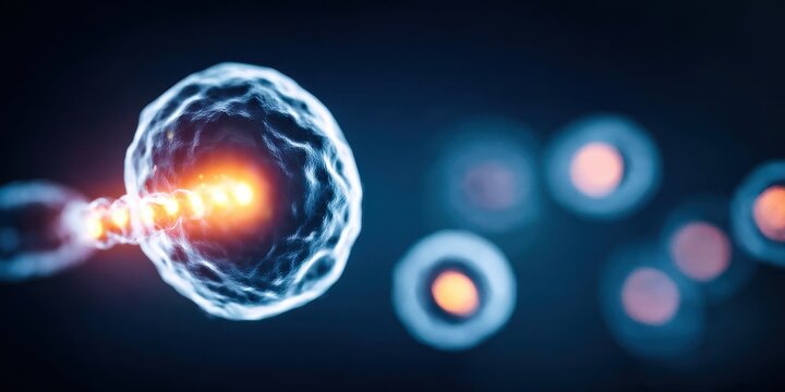 A futuristic satellite exploring a galaxy of tissue networks and organ formations, physics analysis revealing evolution patterns and a solution