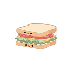 Cute Sandwich Kawaii Character Vector Illustration