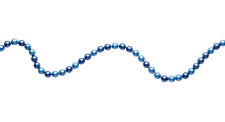 Blue Pearl Garland PNG. Wavy string of shimmering blue decorative pearls, isolated for elegant holiday decor, crafts and festive design elements. Christmas pearls garland top view flat lay PNG