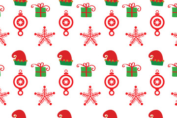 Christmas icon elements red green border pattern isolated white background.