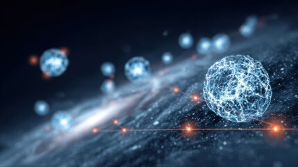 Fototapeta premium A distant galaxy with tissue filaments and organ spheres, evolution studied through physics, satellite transmitting the cosmic solution