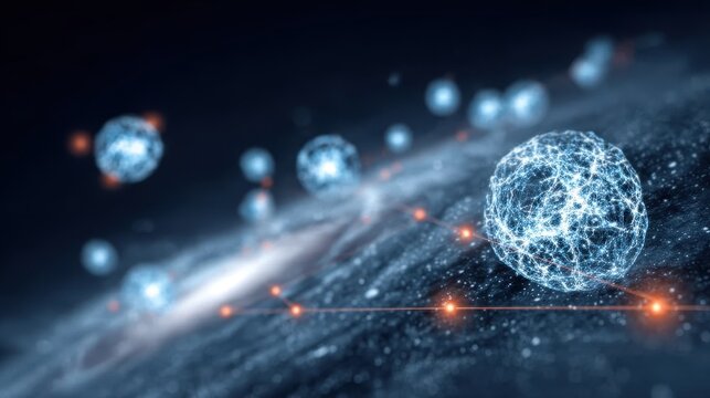 A distant galaxy with tissue filaments and organ spheres, evolution studied through physics, satellite transmitting the cosmic solution