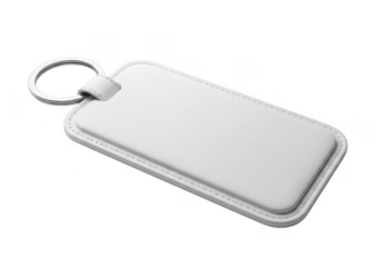 Blank rectangular metal keychain with ring isolated on transparent background