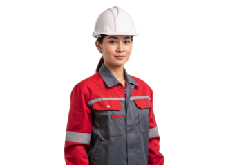 Young woman in safety gear poses for a portrait in a studio setting during daylight hours