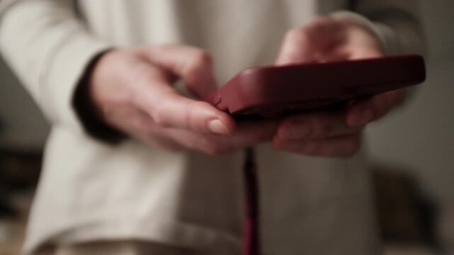 Closeup video of a young woman doom scrolling a smartphone. Addictive behaviour. Modern world problem. Social media marketing. Working through smartphone.