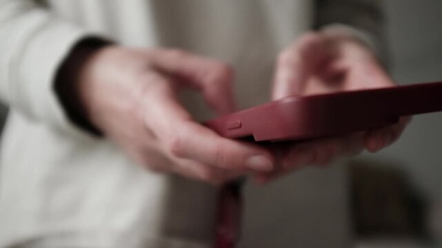 Closeup video of a young woman doom scrolling a smartphone. Addictive behaviour. Modern world problem. Social media marketing. Working through smartphone.