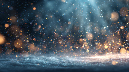 sparkling snowfall with wide winter storm elements and seasonal ice decoration creating magical glowing light effect for Christmas background, happy holiday season, and new year concept