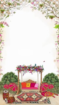 Wedding Invitation Haldi White and Green Traditional Blank Background Video