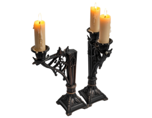 Neo-Gothic Antique Candlesticks with Candles – 19th Century Design PNG