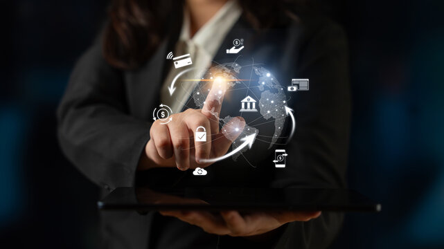 Worldwide digital payment network showing secure financial transactions. Digital payment supports transfer, digital payment ensures security, boosts convenience, drives global finance. Latch