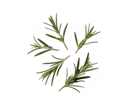 Rosemary sprigs arranged in a circle isolated on a transparent background