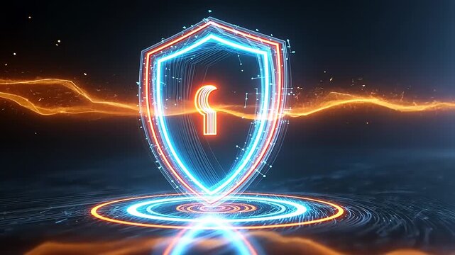 Futuristic shield design with glowing elements and digital effects, symbolizing cybersecurity protection - Powered by Adobe