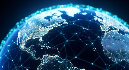 Digital earth network connection with glowing nodes and lines