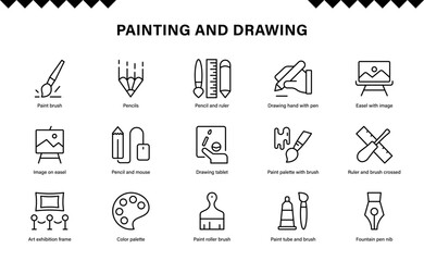 Painting and Drawing Modern Line Icon Set Featuring Professional Minimal Design and Unique Artistic Symbols for Clean and Creative Visual Projects