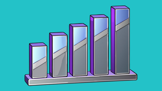 Silver bar graph showing upward trend isolated on transparent background