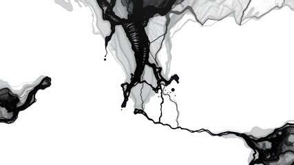 Abstract Black Ink Flowing on White Background: A Study in Contrast.