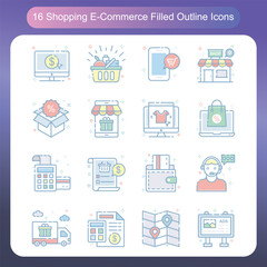 Shopping and Ecommerce Filled outline Style Icons Set 1