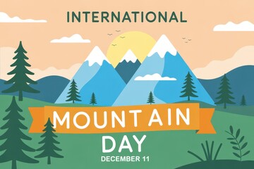 International mountain day vector illustration with mountain landscape scene