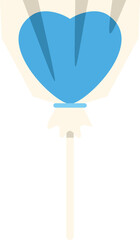 Sweet heart shaped lollipop with blue candy inside transparent wrapping, simple sugary treat for valentine's day