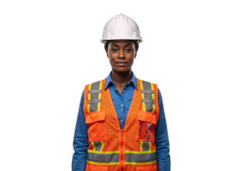 Worker in safety gear on construction site ready for duties with hard hat and reflective vest