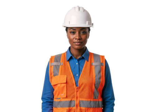Worker in safety gear stands confidently in bright vest with hard hat at construction site during daylight hours