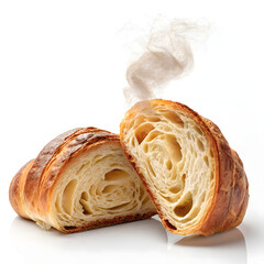 Freshly Baked Croissant Cross Section with Hot Steam