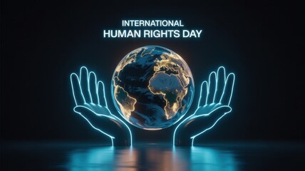 International human rights day with hands holding the earth illustration