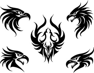 Obraz premium Tribal Phoenix and Eagle Silhouette Tattoo Designs