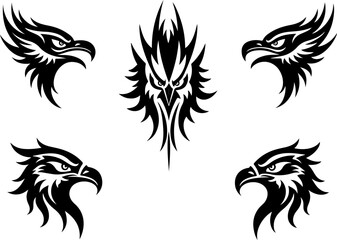 Obraz premium Tribal Phoenix and Eagle Silhouette Tattoo Designs