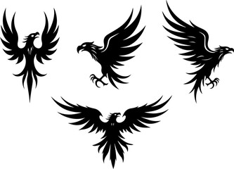 Obraz premium Tribal Phoenix and Eagle Silhouette Tattoo Designs