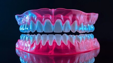 Obraz premium Transparent dental aligners displayed in a striking arrangement, showcasing their intricate design and functionality, emphasizing modern orthodontic solutions and aesthetic appeal