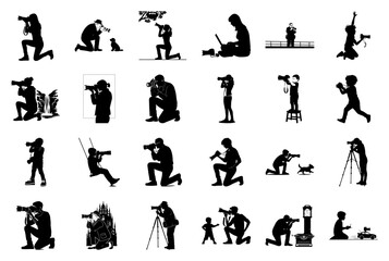 Silhouette Photographer Vector on White Background