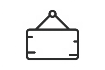 Hanging sign outline icon presenting an empty rectangular area, ideal for custom text or graphics. Transparent background