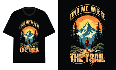 Mixed camping and hiking vector T-shirt artwork combining tent, campfire, trees, and adventure typography for outdoor fans.