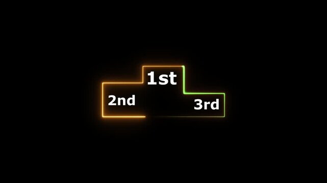 Glowing neon winner podium with 1st, 2nd, and 3rd place icon animation with magenta color on a black background.neon line winner podium with 1st, 2nd, and 3rd place icon animation with magenta color