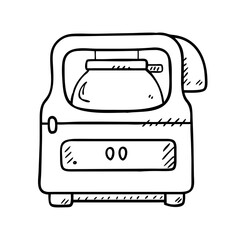 Coffee Maker Kitchen Appliance Line Icon - Minimal line icon of a coffee maker with glass pot, representing home brewing, hot beverages, kitchen appliances, and daily morning routine.
