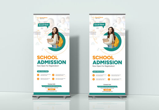 Modern School Admission Roll Up Banner Template for Open Registration and Enrollment